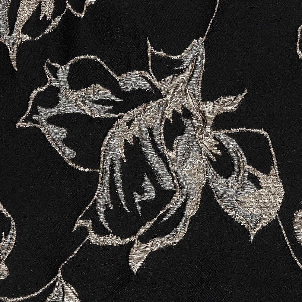 Brocado de lujo floral plateado metálico, negro y gris Brocado de lujo floral plateado metálico, negro y gris
