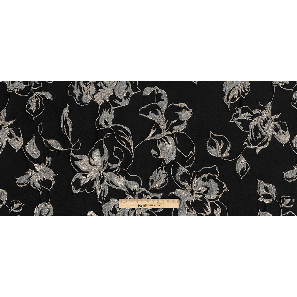 Brocado de lujo floral plateado metálico, negro y gris Brocado de lujo floral plateado metálico, negro y gris