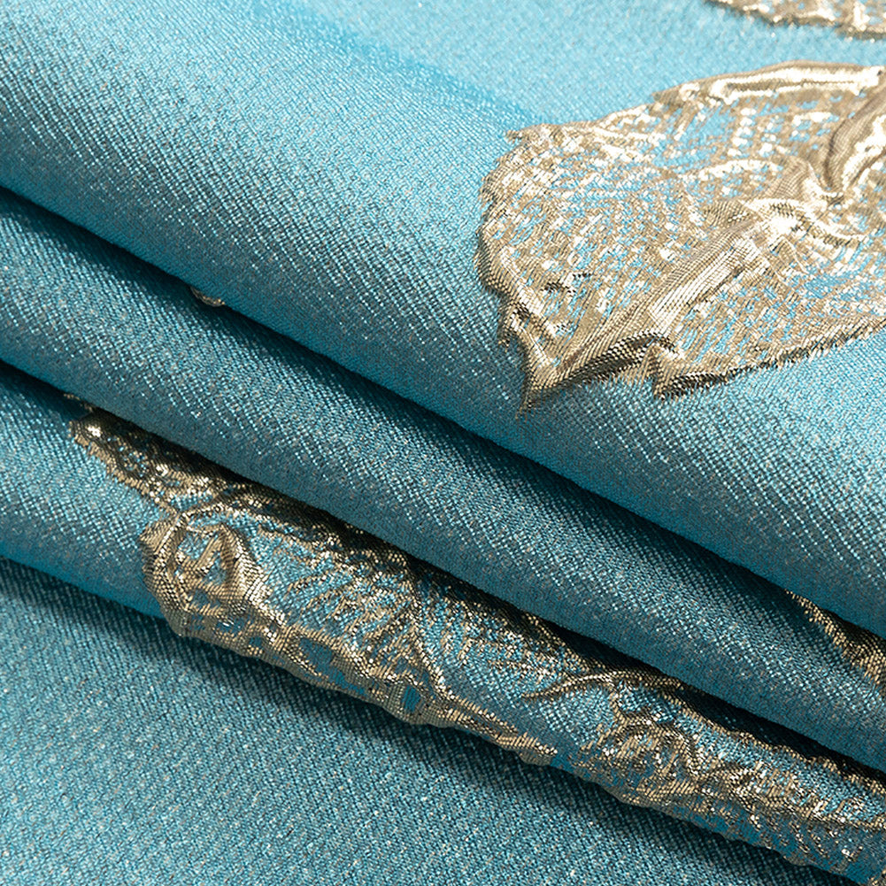 Metallic Gold and Sky Blue Floral Luxury Brocade Metallic Gold and Sky Blue Floral Luxury Brocade