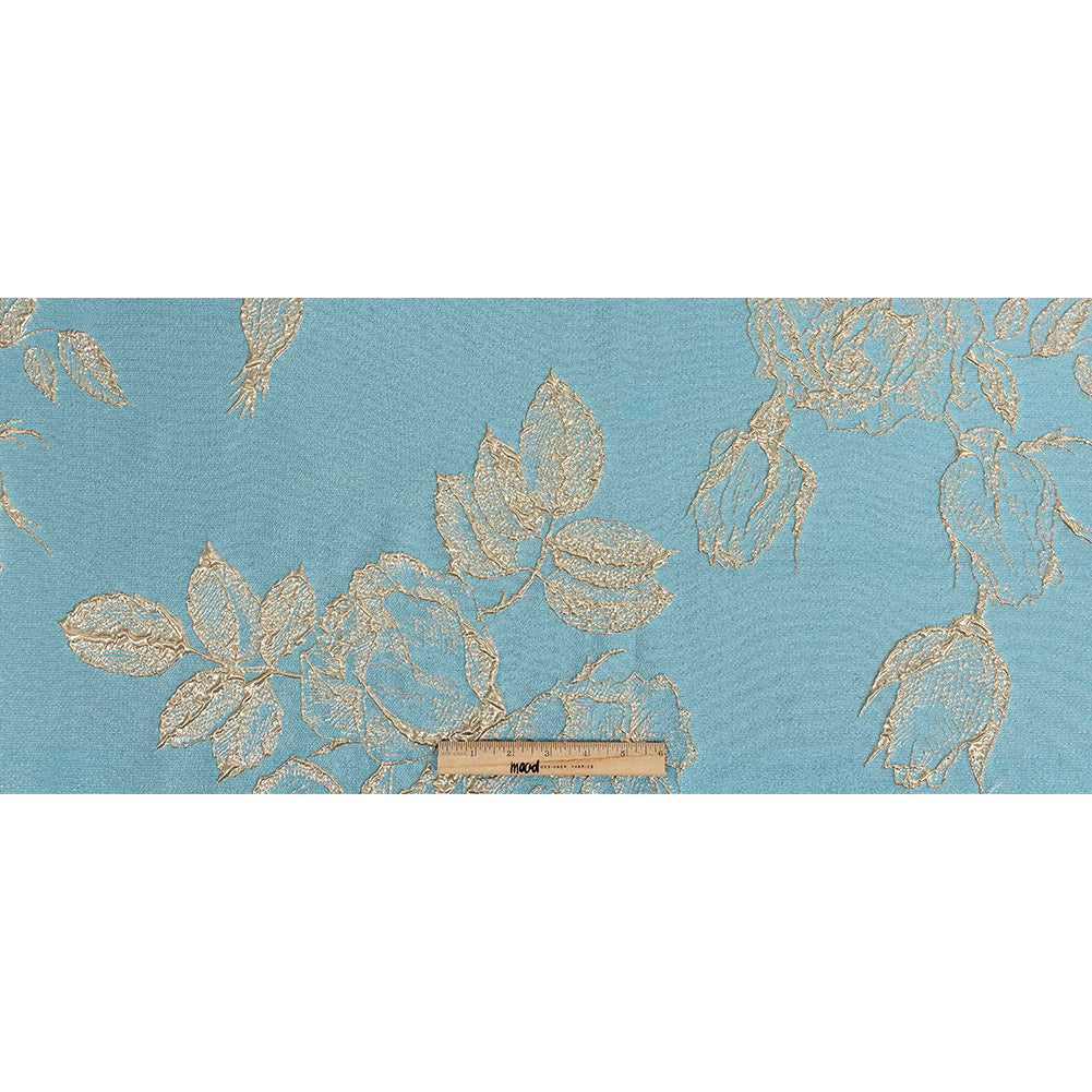 Metallic Gold and Sky Blue Floral Luxury Brocade Metallic Gold and Sky Blue Floral Luxury Brocade