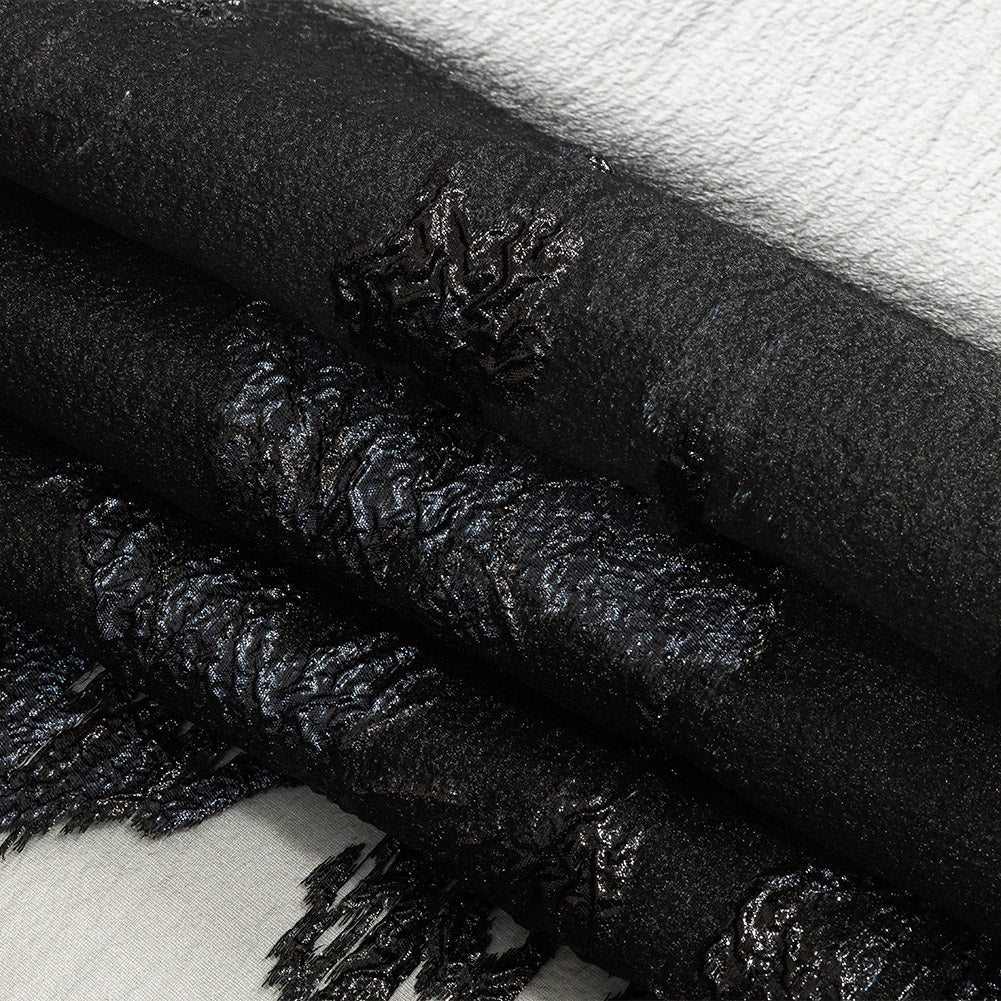 Metallic Black Abstract Luxury Burnout Brocade - Folded Metallic Black Abstract Luxury Burnout Brocade - Folded