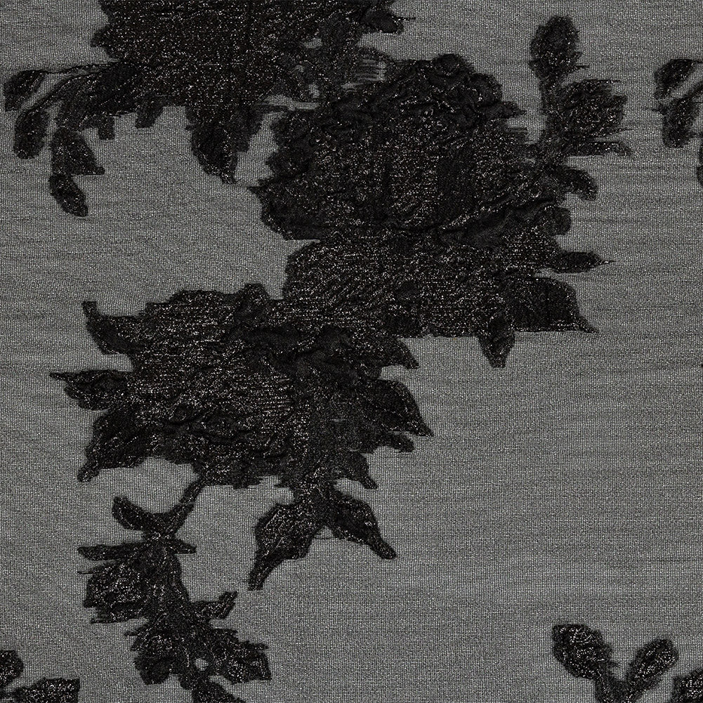 Metallic Black Floral Outlines Luxury Burnout Brocade Metallic Black Floral Outlines Luxury Burnout Brocade