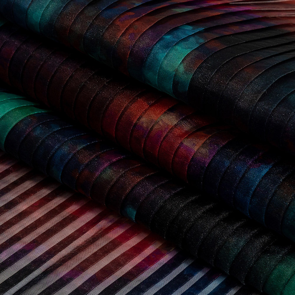 Accordion Pleated Organdy - Red, Green and Blue Abstract Accordion Pleated Organdy - Red, Green and Blue Abstract