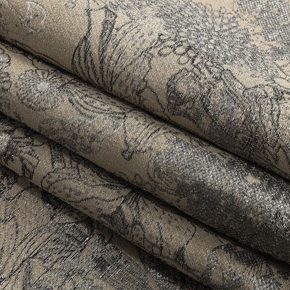 Brocado floral de lujo en color gris plomo metalizado y topo Brocado floral de lujo en color gris plomo metalizado y topo