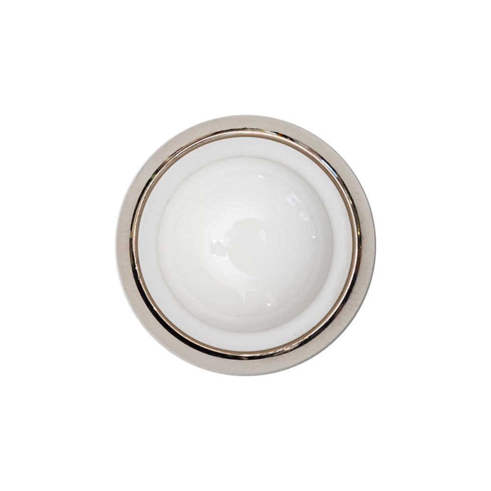 Italian White and Silver Round 2-Piece Shank Back Button - 36L/23mm Italian White and Silver Round 2-Piece Shank Back Button - 36L/23mm