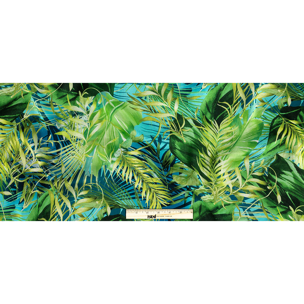 Mood Exclusive Italian Green and Blue Ferns and Foliage Digitally Printed Silk Chiffon Full Mood Exclusive Italian Green and Blue Ferns and Foliage Digitally Printed Silk Chiffon Full