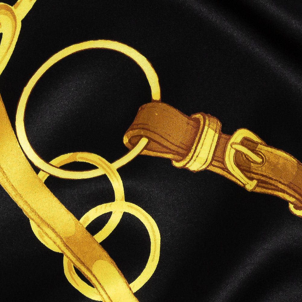 Mood Exclusive Italian Black and Gold Chains and Purse Straps Digitally Printed Silk Charmeuse Detail Mood Exclusive Italian Black and Gold Chains and Purse Straps Digitally Printed Silk Charmeuse Detail