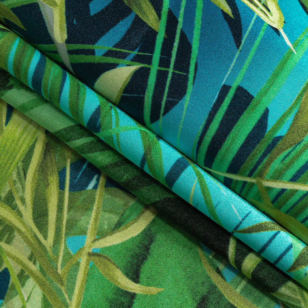 Mood Exclusive Italian Green and Blue Ferns and Foliage Digitally Printed Silk Charmeuse Folded Mood Exclusive Italian Green and Blue Ferns and Foliage Digitally Printed Silk Charmeuse Folded