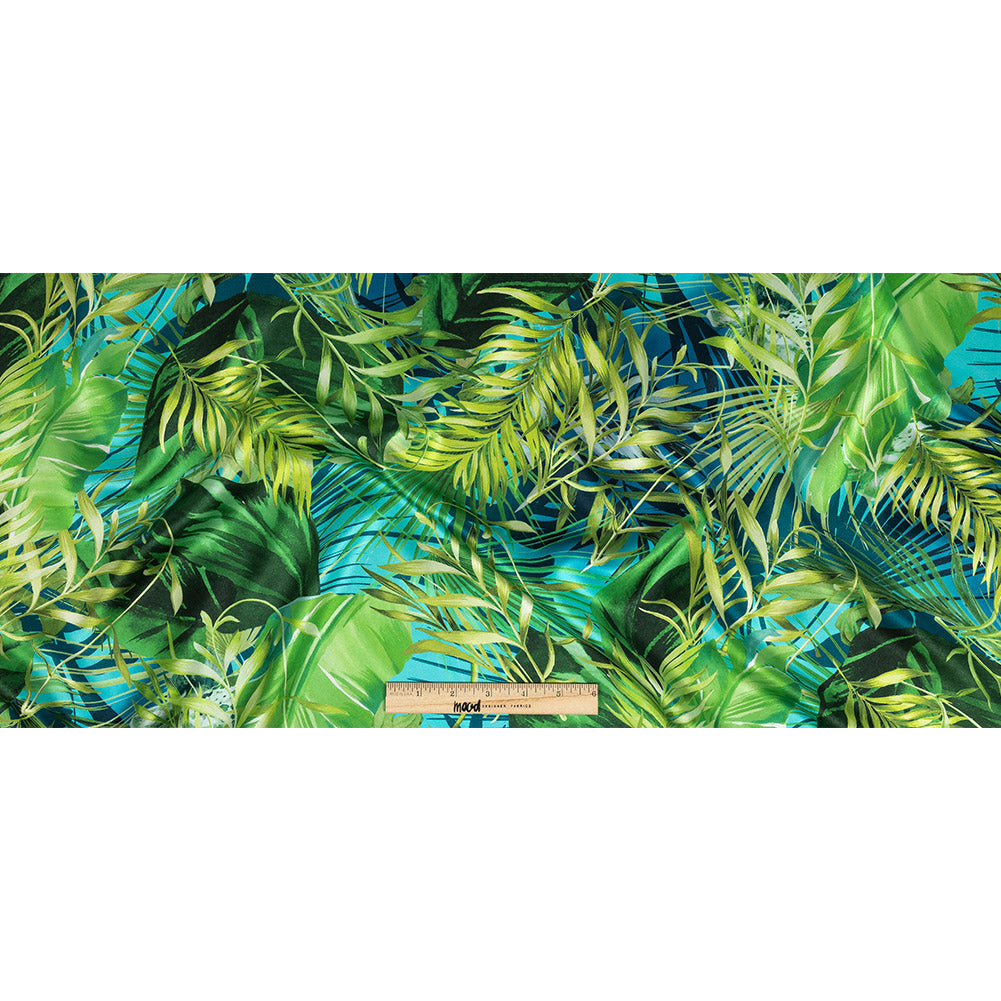 Mood Exclusive Italian Green and Blue Ferns and Foliage Digitally Printed Silk Charmeuse Full Mood Exclusive Italian Green and Blue Ferns and Foliage Digitally Printed Silk Charmeuse Full