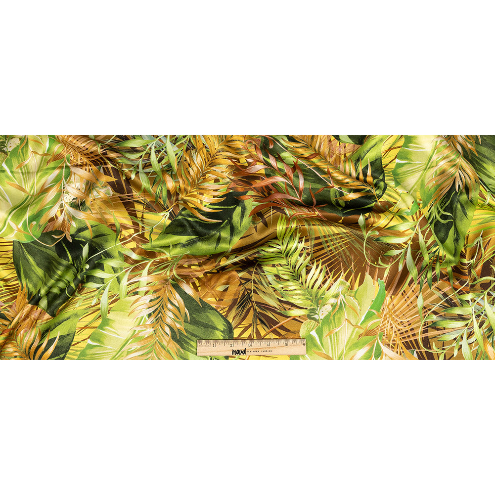 Mood Exclusive Italian Green and Mustard Ferns and Foliage Digitally Printed Silk Charmeuse Full Mood Exclusive Italian Green and Mustard Ferns and Foliage Digitally Printed Silk Charmeuse Full