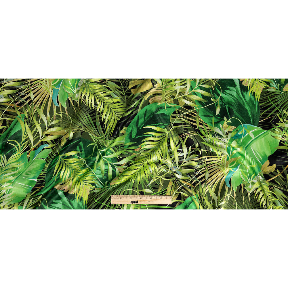 Mood Exclusive Italian Green and Black Ferns and Foliage Digitally Printed Silk Charmeuse Full Mood Exclusive Italian Green and Black Ferns and Foliage Digitally Printed Silk Charmeuse Full