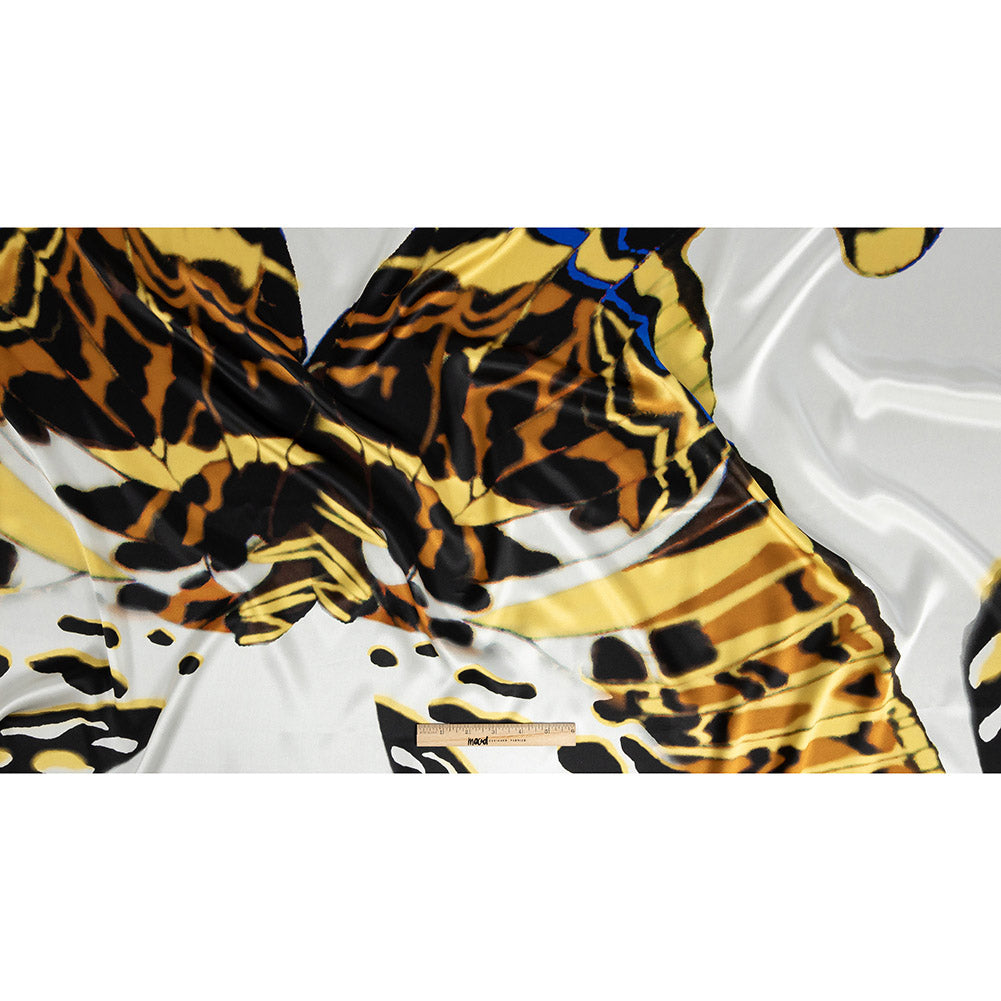 Mood Exclusive Italian White, Yellow and Royal Large-Scale Butterfly Digitally Printed Silk Charmeuse Full Mood Exclusive Italian White, Yellow and Royal Large-Scale Butterfly Digitally Printed Silk Charmeuse Full