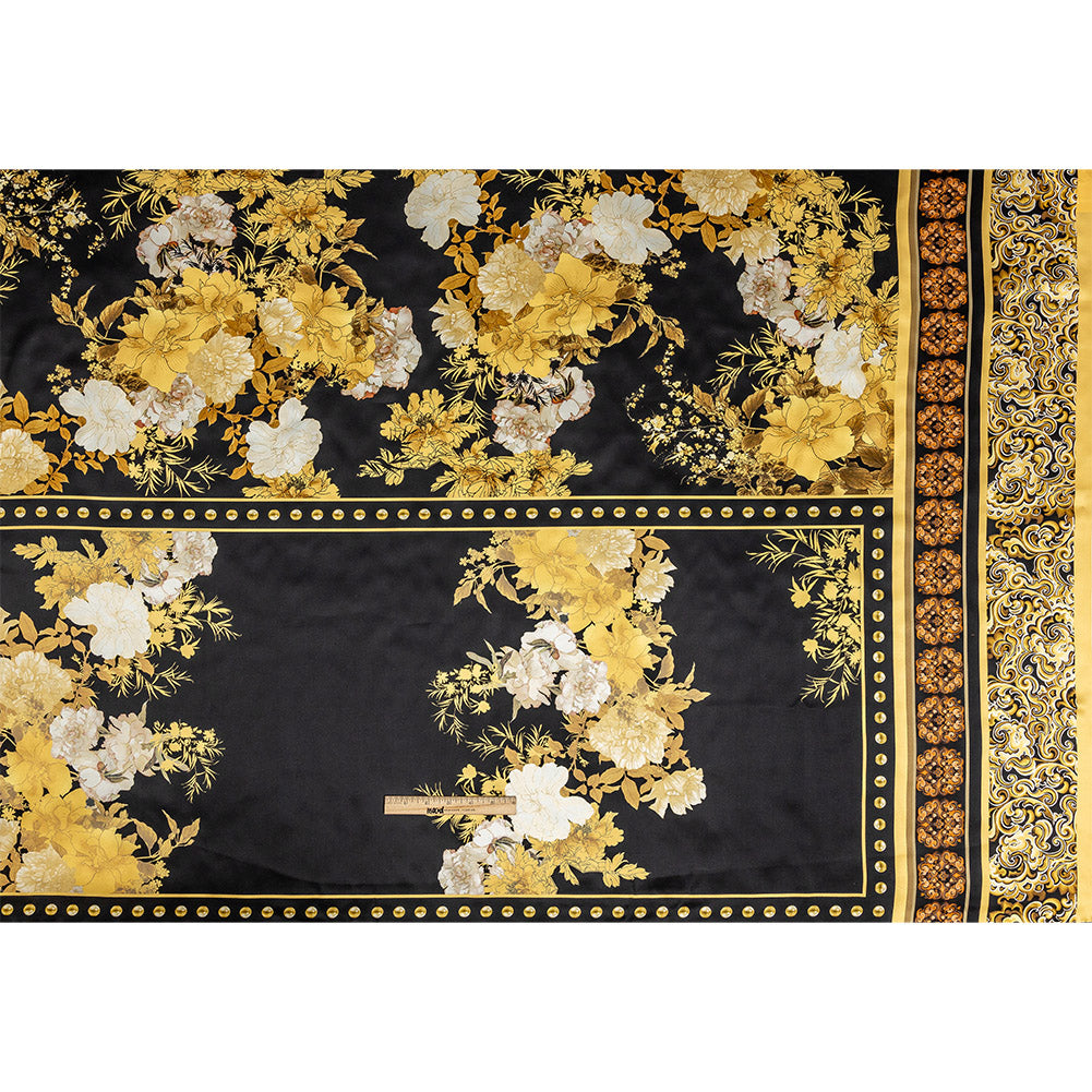 Mood Exclusive Italian Gold and Black Ornate Floral Digitally Printed Silk Charmeuse Panel Full Mood Exclusive Italian Gold and Black Ornate Floral Digitally Printed Silk Charmeuse Panel Full