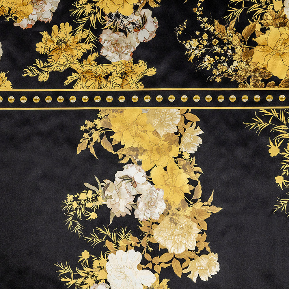 Mood Exclusive Italian Gold and Black Ornate Floral Digitally Printed Silk Charmeuse Panel Mood Exclusive Italian Gold and Black Ornate Floral Digitally Printed Silk Charmeuse Panel