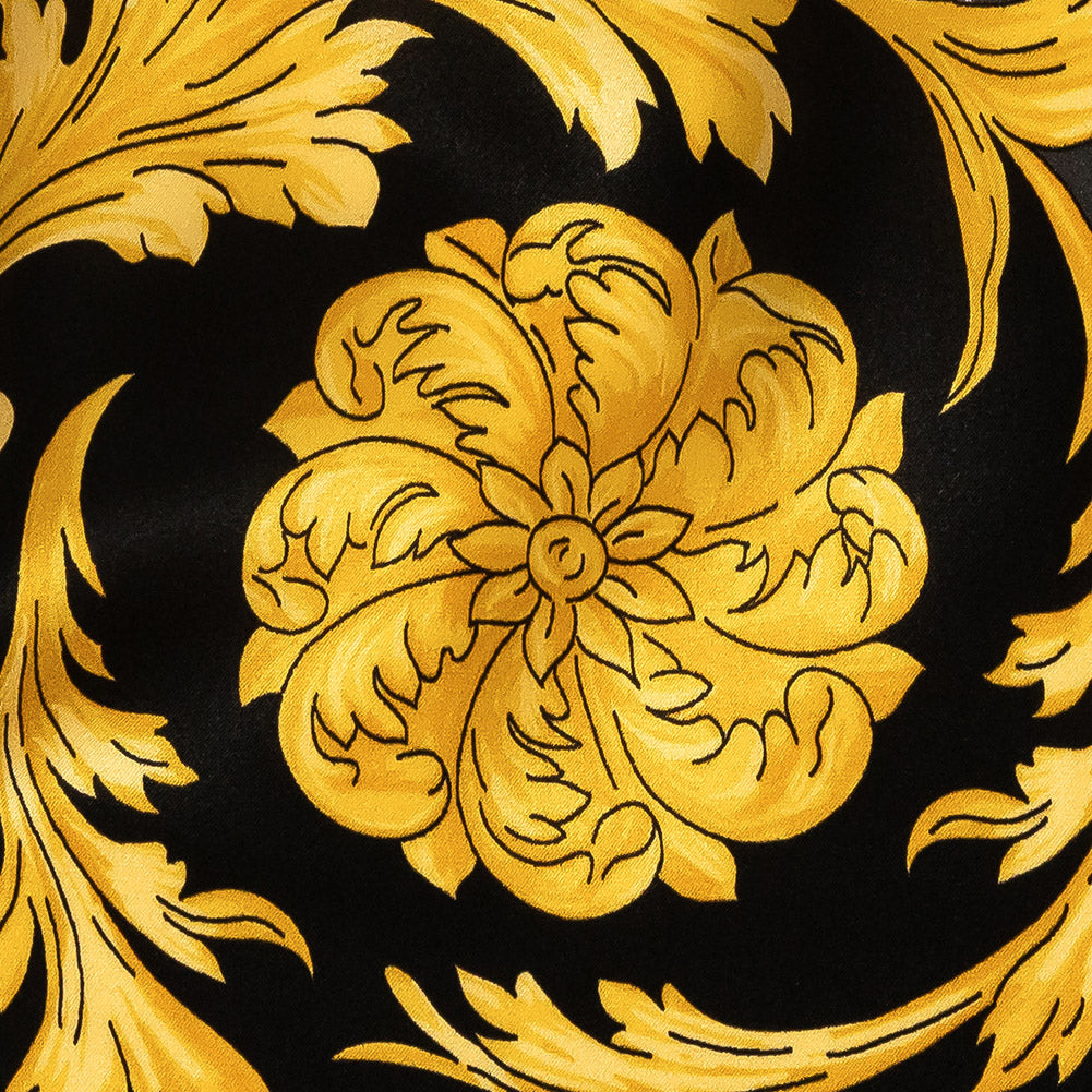Mood Exclusive Italian Black, Gold and Gunmetal Ornate Digitally Printed Silk Charmeuse Detail Mood Exclusive Italian Black, Gold and Gunmetal Ornate Digitally Printed Silk Charmeuse Detail