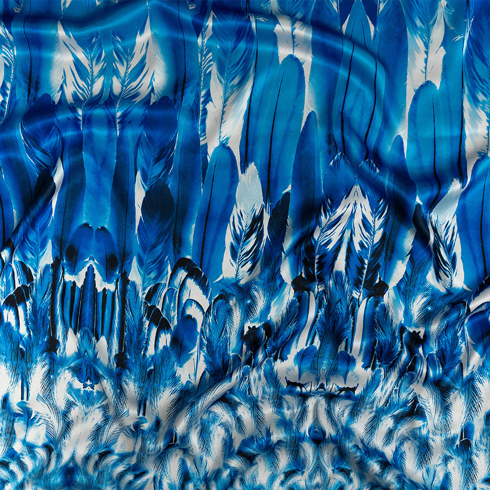 Mood Exclusive Italian Gradient Blue Feathers Digitally Printed Silk Charmeuse Panel Mood Exclusive Italian Gradient Blue Feathers Digitally Printed Silk Charmeuse Panel