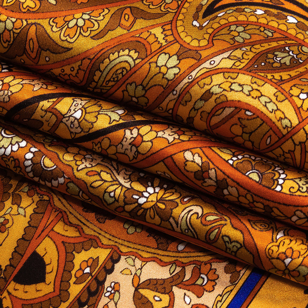 Mood Exclusive Italian Orange and Green Paisley Digitally Printed Silk Charmeuse Panel Folded Mood Exclusive Italian Orange and Green Paisley Digitally Printed Silk Charmeuse Panel Folded