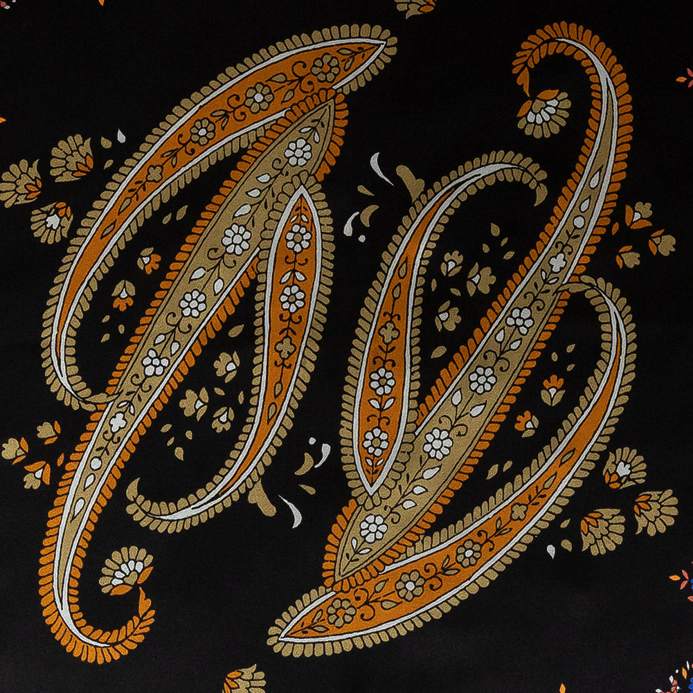 Mood Exclusive Italian Orange and Green Paisley Digitally Printed Silk Charmeuse Panel Detail Mood Exclusive Italian Orange and Green Paisley Digitally Printed Silk Charmeuse Panel Detail