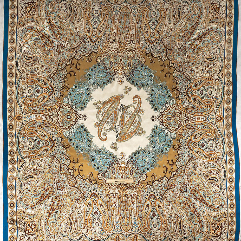 Mood Exclusive Italian Peach and Aqua Paisley Digitally Printed Silk Charmeuse Panel Full Mood Exclusive Italian Peach and Aqua Paisley Digitally Printed Silk Charmeuse Panel Full