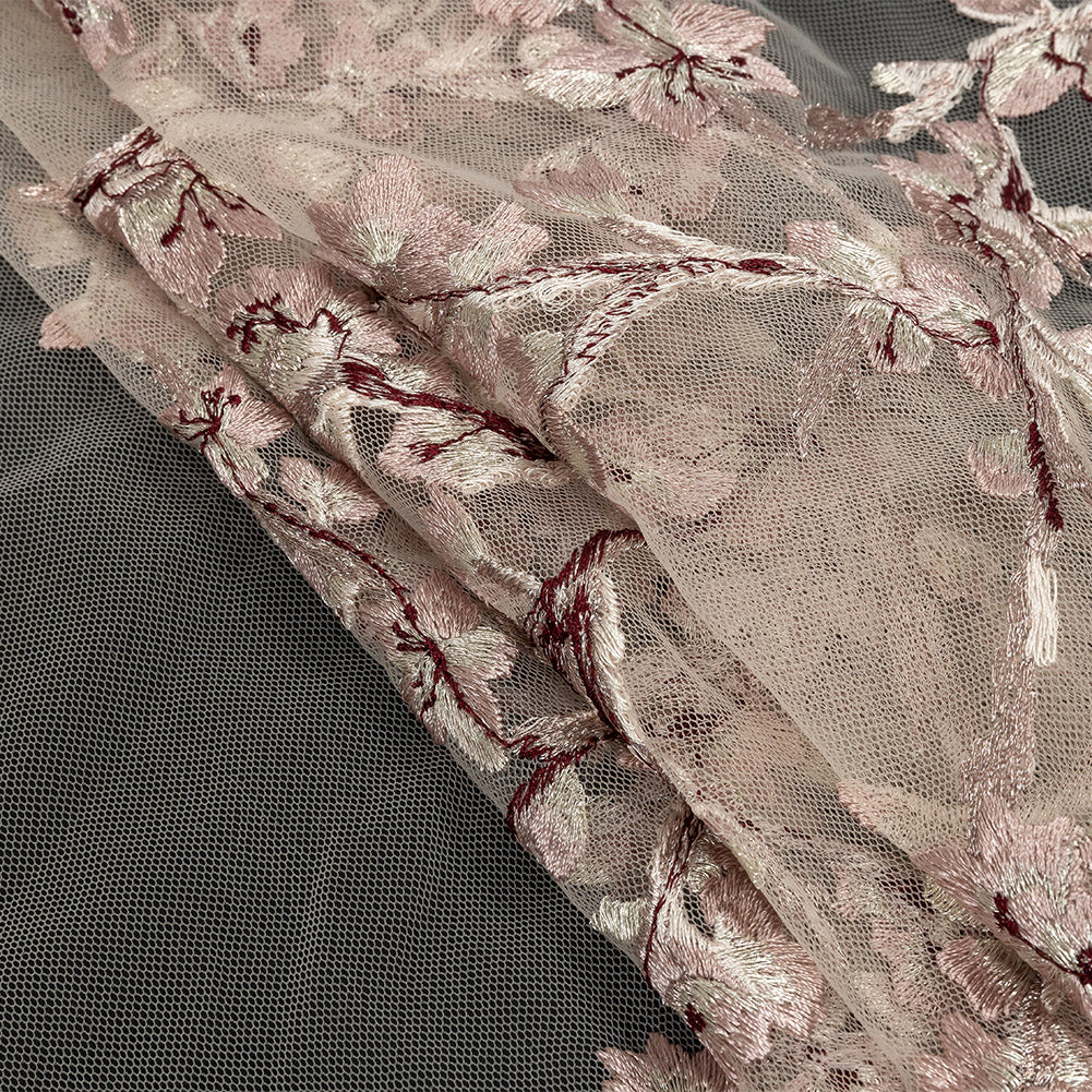 Angelino Pink Floral Embroidered Lace - Folded Angelino Pink Floral Embroidered Lace - Folded