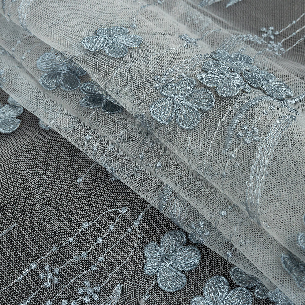 Mattia Steel Blue Floral Embroidered Lace Mattia Steel Blue Floral Embroidered Lace
