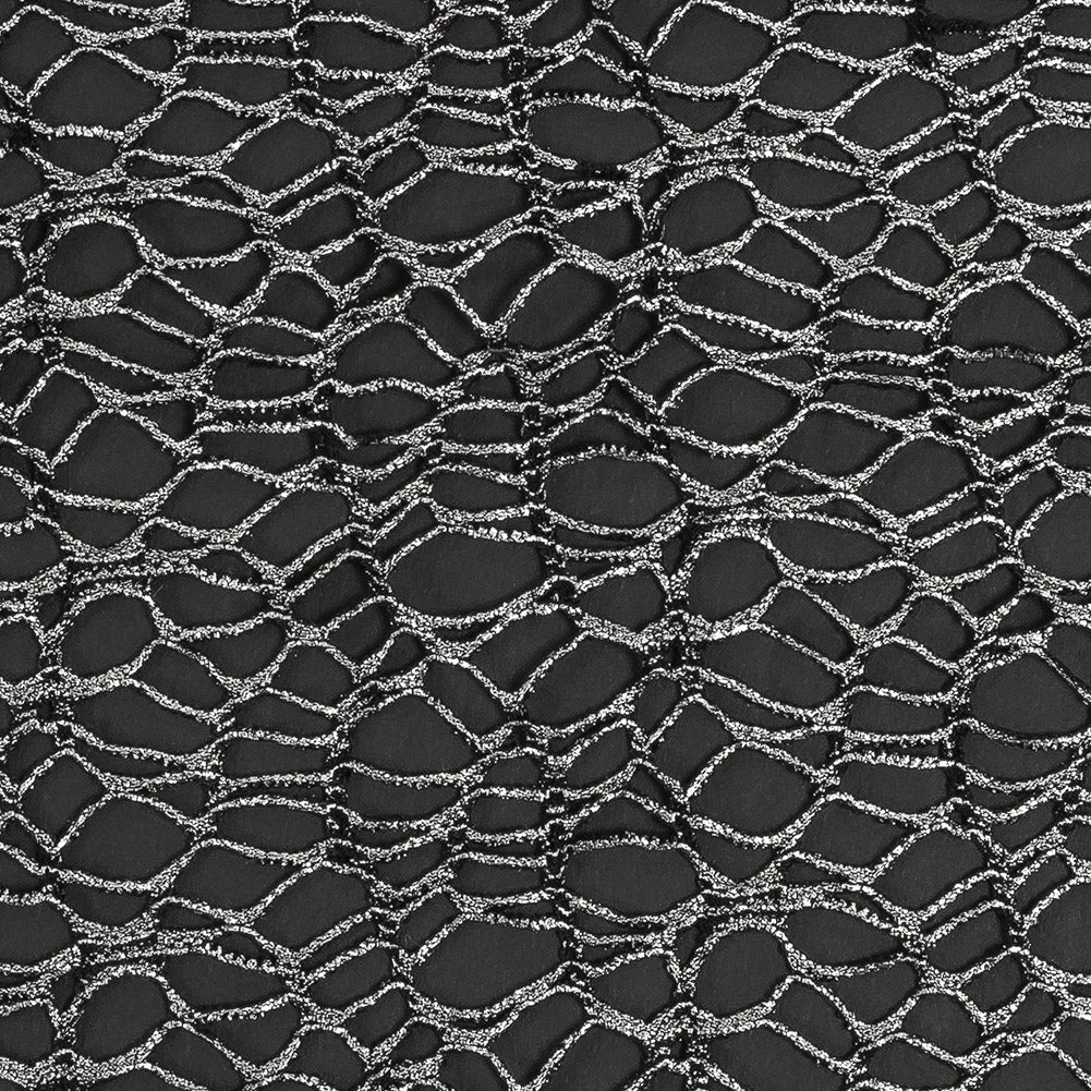 Webbed Guipure Lace - Black with Metallic Silver Foil Detail Webbed Guipure Lace - Black with Metallic Silver Foil Detail