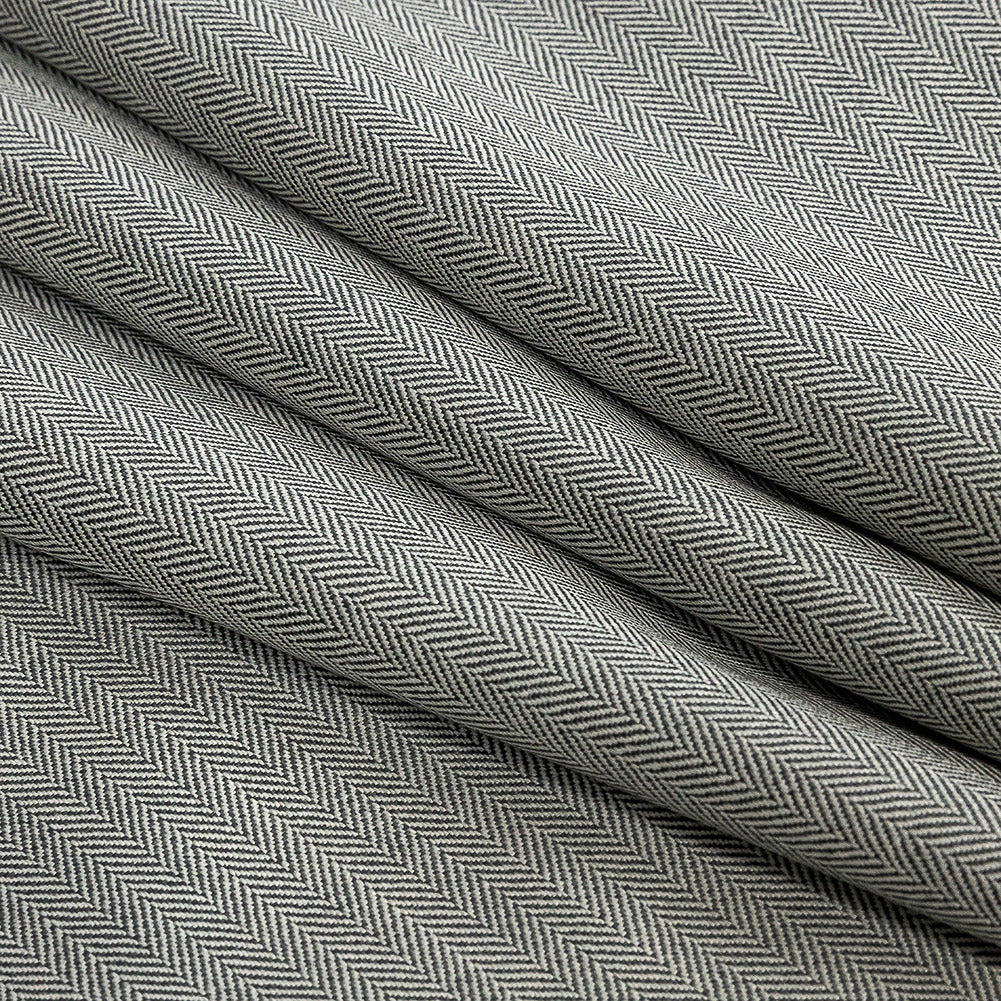 Super 12 Dobby Wool Suiting - Black Herringbone Folded Super 12 Dobby Wool Suiting - Black Herringbone Folded