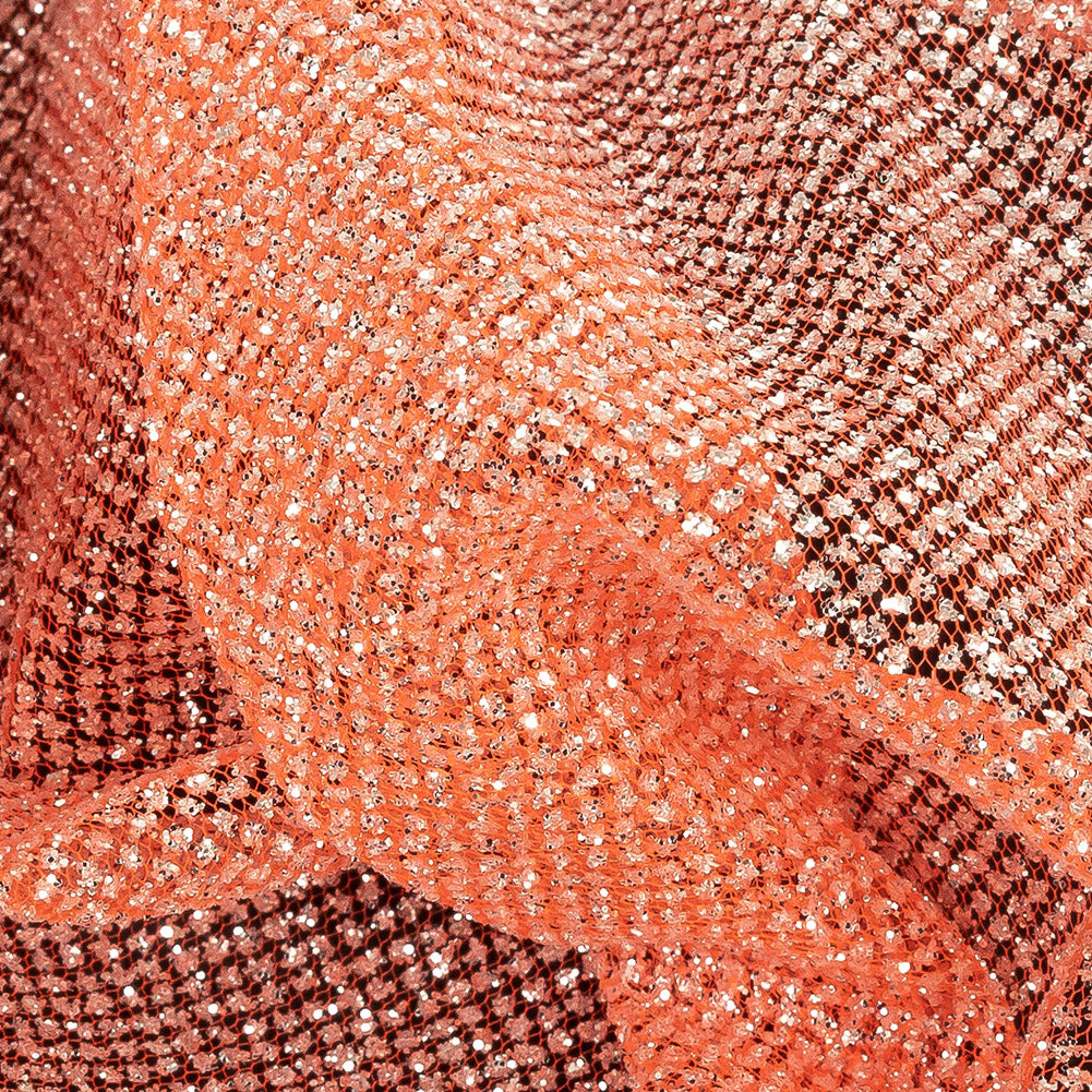 Tulle with Metallic Platinum Glitter - Neon Orange - Platina Collection - Detail Tulle with Metallic Platinum Glitter - Neon Orange - Platina Collection - Detail