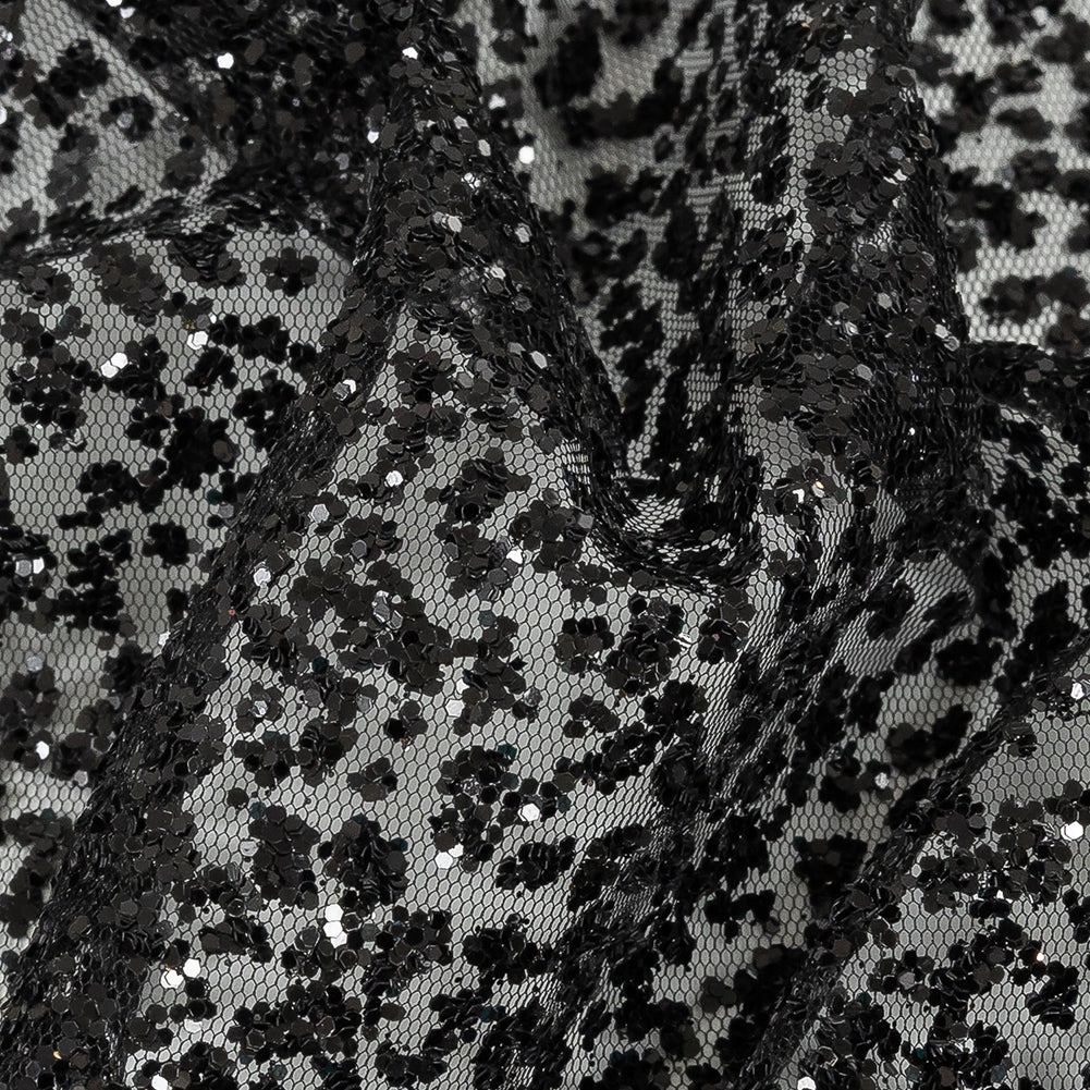 Tulle with Glitter Clusters - Black with Black - Eminence Collection Tulle with Glitter Clusters - Black with Black - Eminence Collection