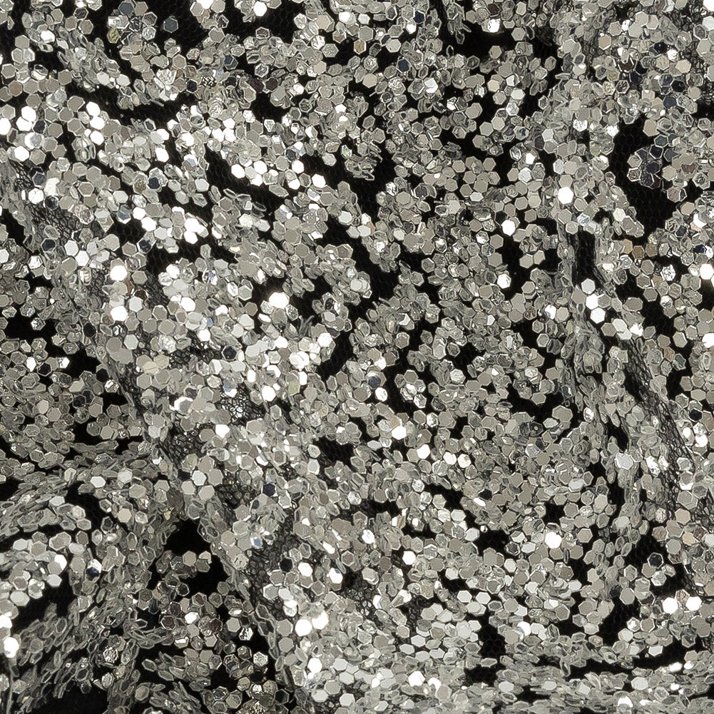 Tulle with Glitter Clusters - Black with Platinum - Eminence Collection Tulle with Glitter Clusters - Black with Platinum - Eminence Collection