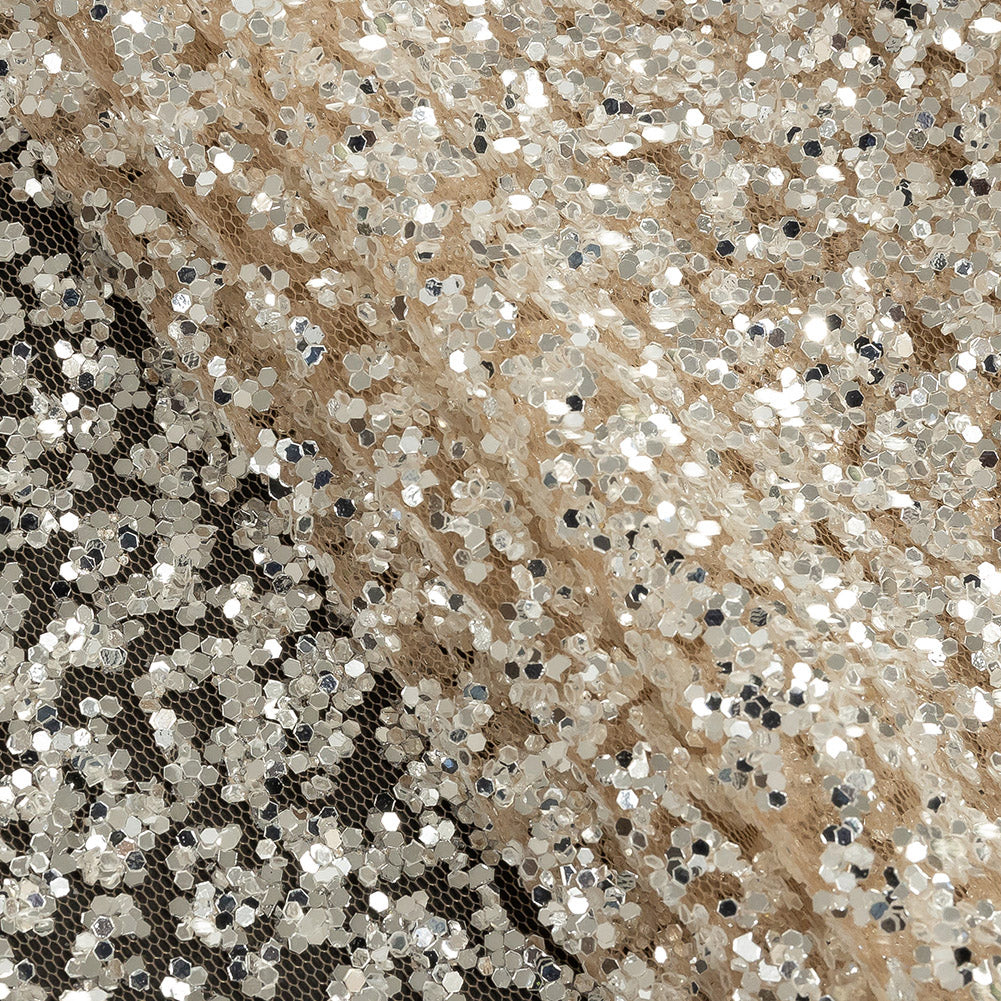 Tulle with Glitter Clusters - Light Nude with Platinum - Eminence Collection - Folded Tulle with Glitter Clusters - Light Nude with Platinum - Eminence Collection - Folded