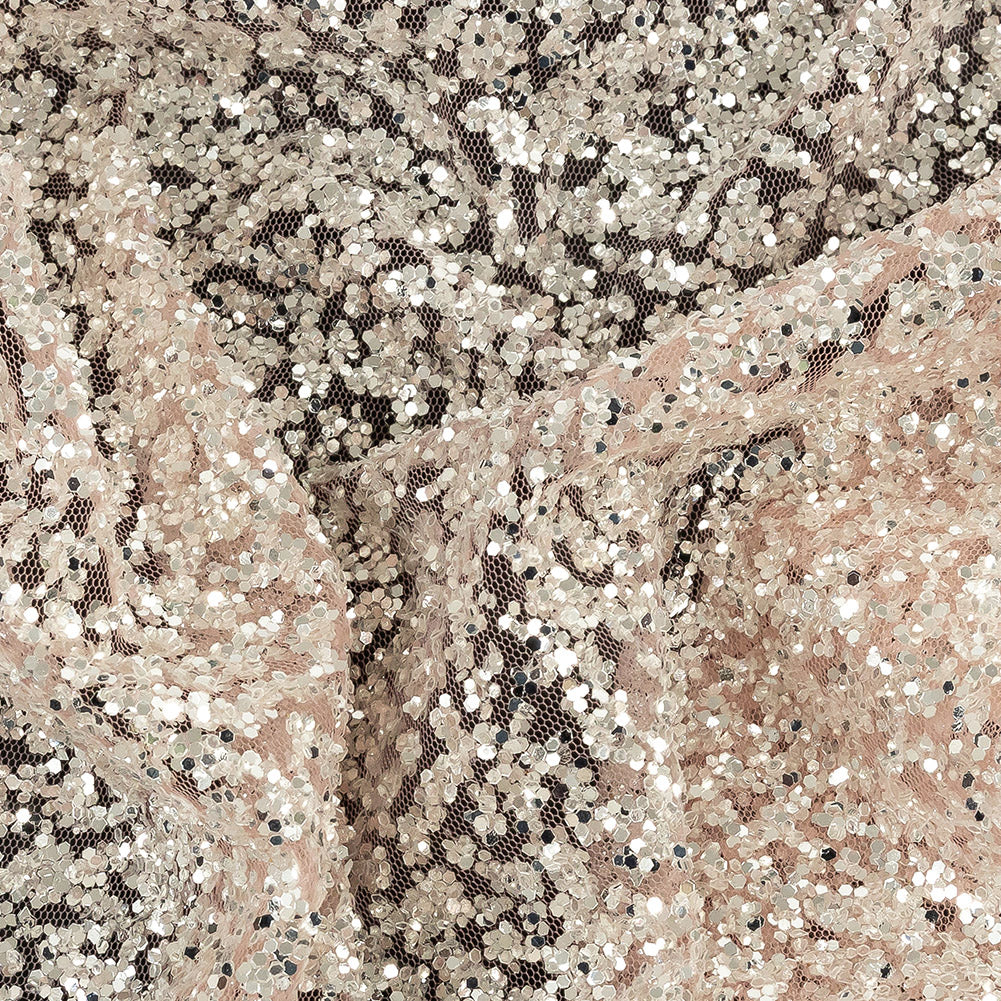 Tulle with Glitter Clusters - Salmon with Platinum - Eminence Collection - Detail Tulle with Glitter Clusters - Salmon with Platinum - Eminence Collection - Detail