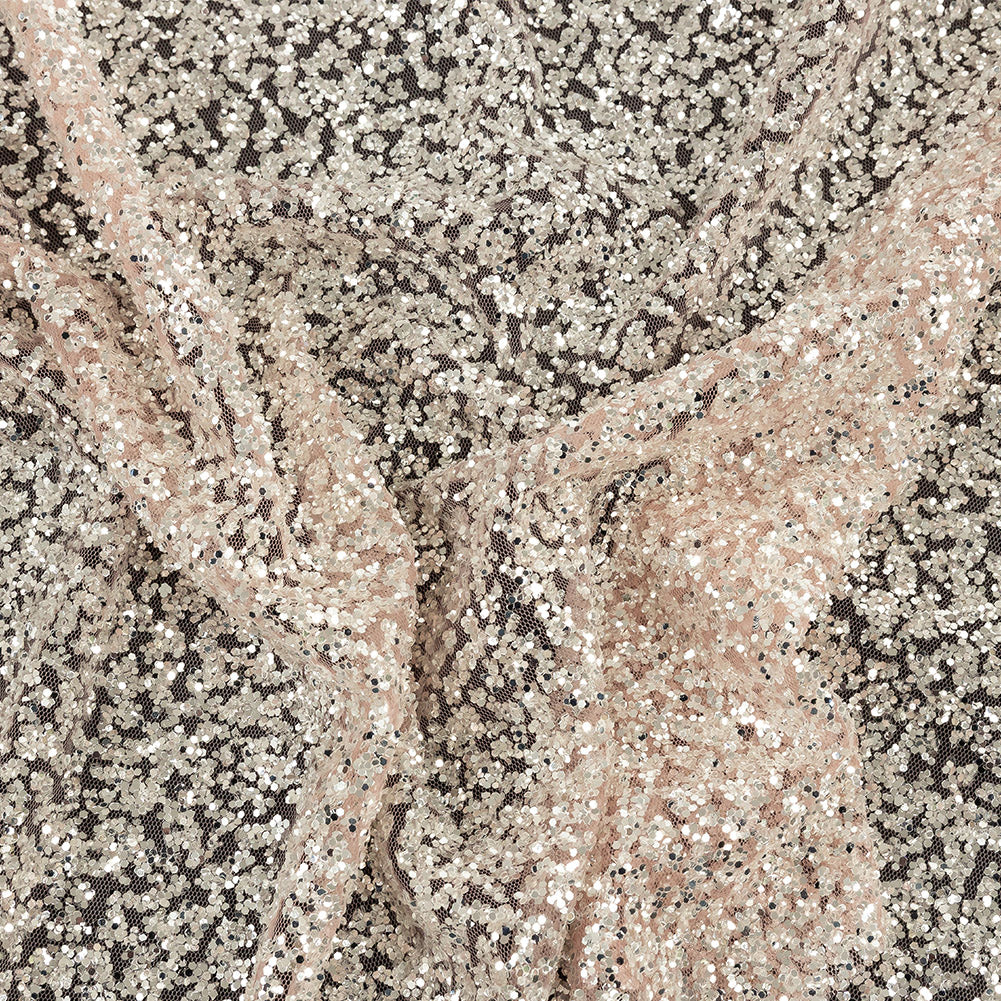 Tulle with Glitter Clusters - Salmon with Platinum - Eminence Collection Tulle with Glitter Clusters - Salmon with Platinum - Eminence Collection