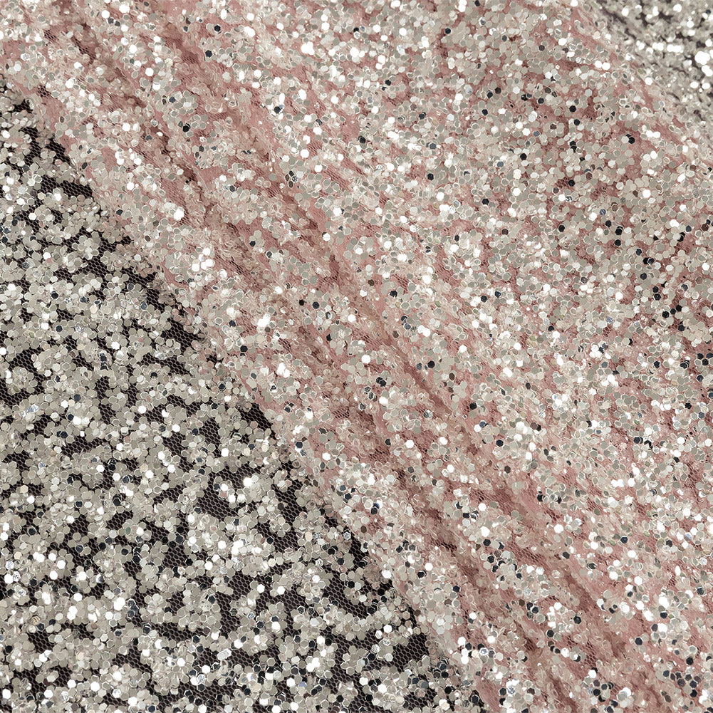 Tulle with Glitter Clusters - Dusty Rose with Platinum - Eminence Collection Tulle with Glitter Clusters - Dusty Rose with Platinum - Eminence Collection