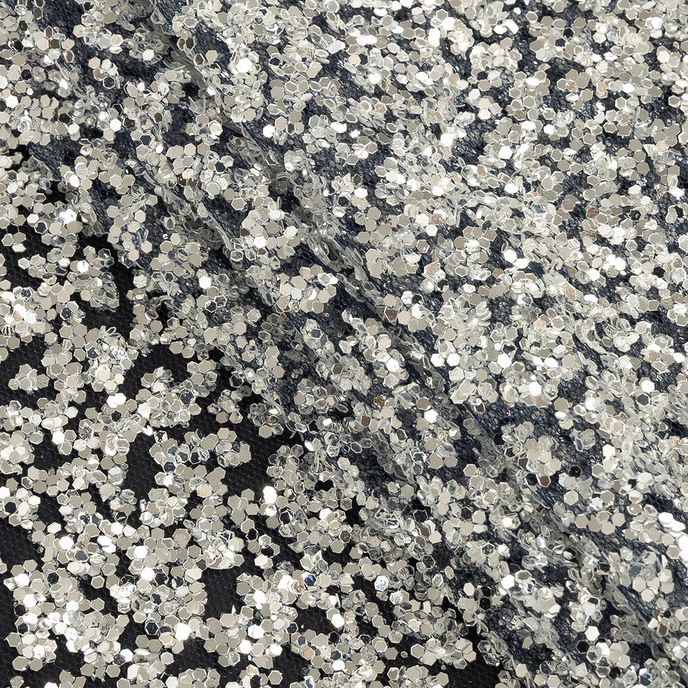 Tulle with Glitter Clusters - Navy with Platinum - Eminence Collection - Folded Tulle with Glitter Clusters - Navy with Platinum - Eminence Collection - Folded