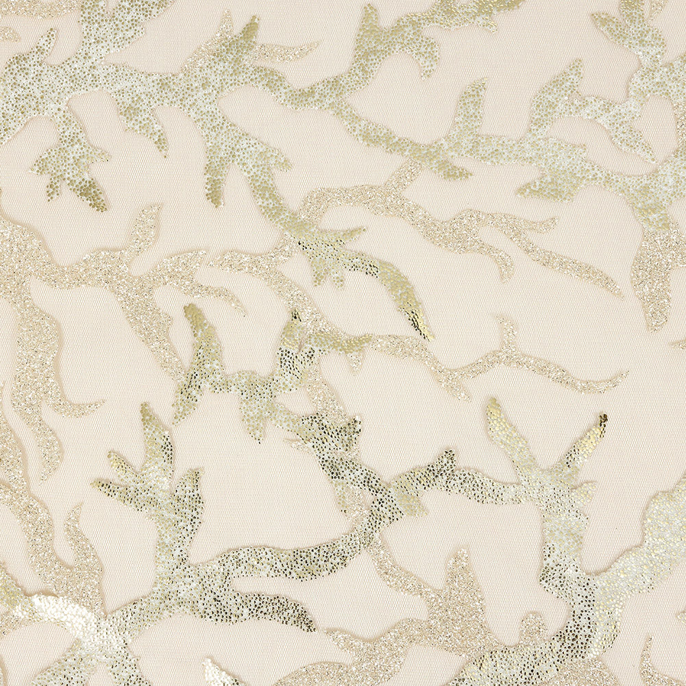 Mesh Lace with Glitter and Foiled Dots - Pale Gold Abstract Coral Mesh Lace with Glitter and Foiled Dots - Pale Gold Abstract Coral