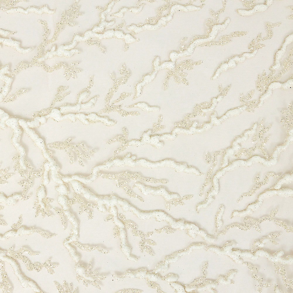 3D Puffy Glitter Tulle - Light Champagne and White 3D Puffy Glitter Tulle - Light Champagne and White