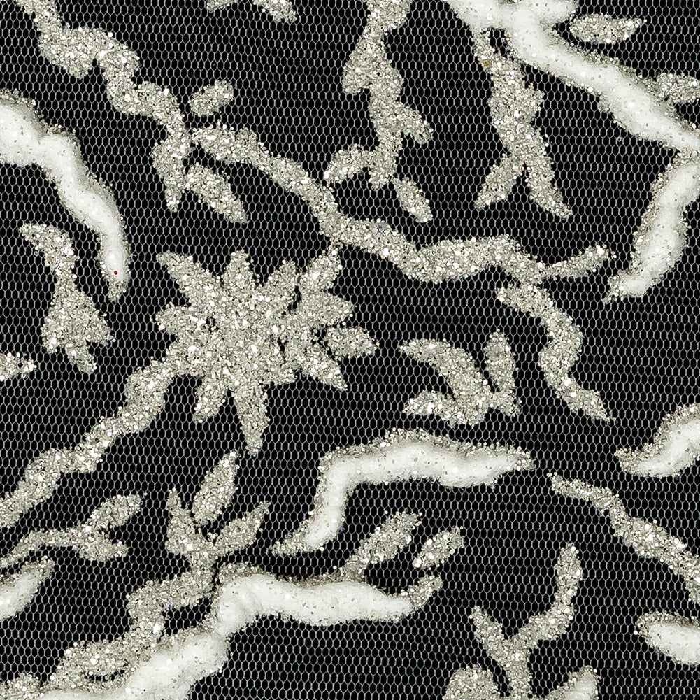 3D Puffy Glitter Tulle - Off-White and Silver 3D Puffy Glitter Tulle - Off-White and Silver