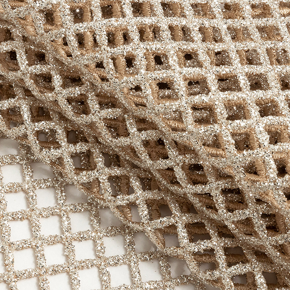 Guipure Lace with Glitter - Champagne Diamonds Detail Guipure Lace with Glitter - Champagne Diamonds Detail