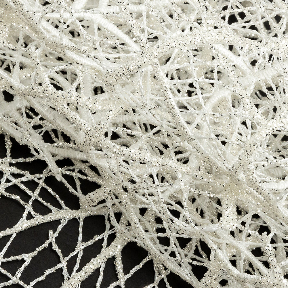 Guipure Lace with Silver Glitter Topcoat - Off-White Thin Webbing Detail Guipure Lace with Silver Glitter Topcoat - Off-White Thin Webbing Detail