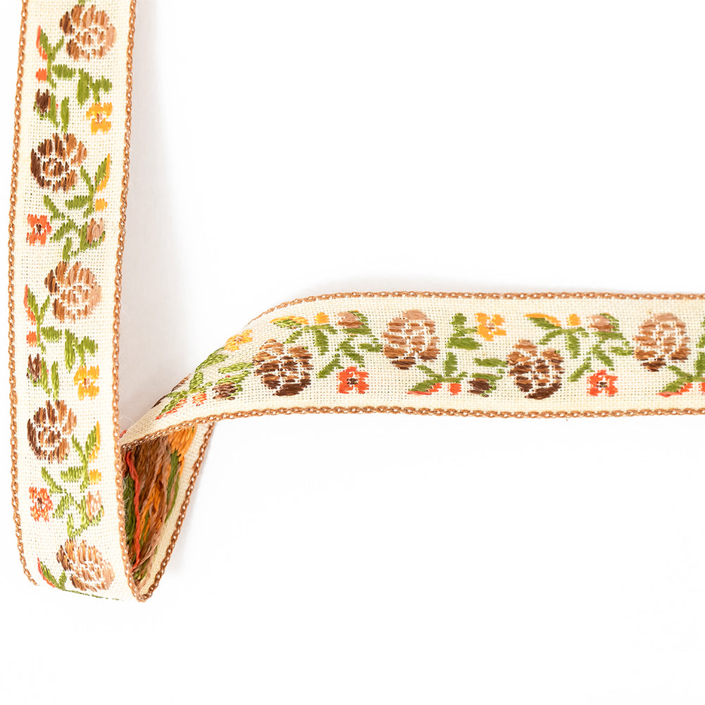 Orange Harvest and Brown Ombre Floral German Jacquard Ribbon - 0.625" Orange Harvest and Brown Ombre Floral German Jacquard Ribbon - 0.625"