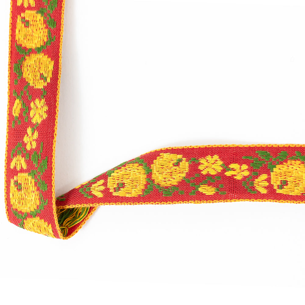 Aurora Red and Orange Floral German Jacquard Ribbon - 0.75" Aurora Red and Orange Floral German Jacquard Ribbon - 0.75"