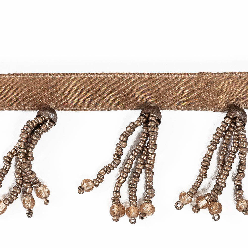Brown Beaded Fringe with a Satin Lip - 1.875" Detail Brown Beaded Fringe with a Satin Lip - 1.875" Detail