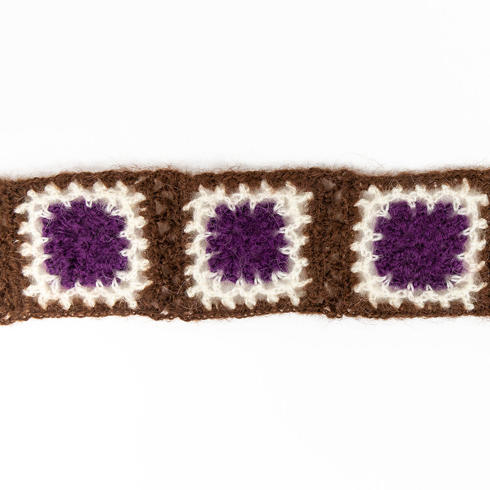 Brown, Ivory and Purple Squares Crochet Lace Trim - 2.25" Brown, Ivory and Purple Squares Crochet Lace Trim - 2.25"