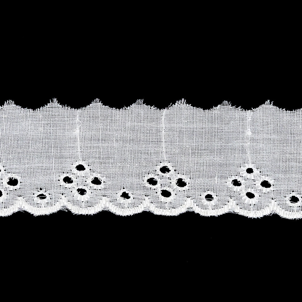 Off-White Floral Eyelet Trim With Finished Scalloped Edge - 1.5" Detail Off-White Floral Eyelet Trim With Finished Scalloped Edge - 1.5" Detail