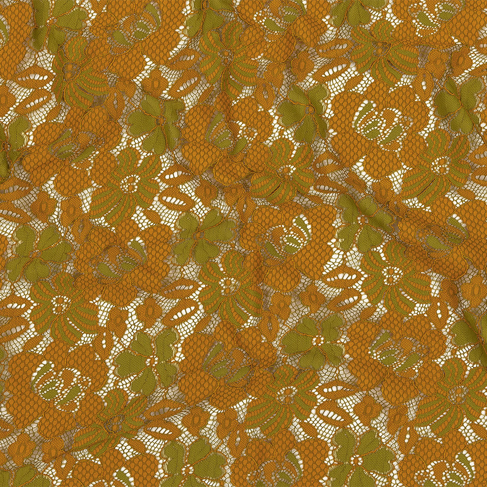 Re-Embroidered Lace - Mustard and Lime Two-Tone Floral Re-Embroidered Lace - Mustard and Lime Two-Tone Floral