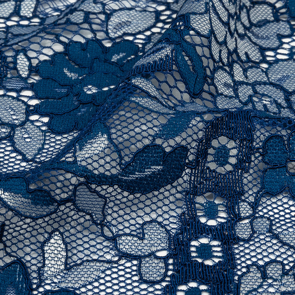 Corded Lace Panel - Cobalt and White Floral Detail Corded Lace Panel - Cobalt and White Floral Detail
