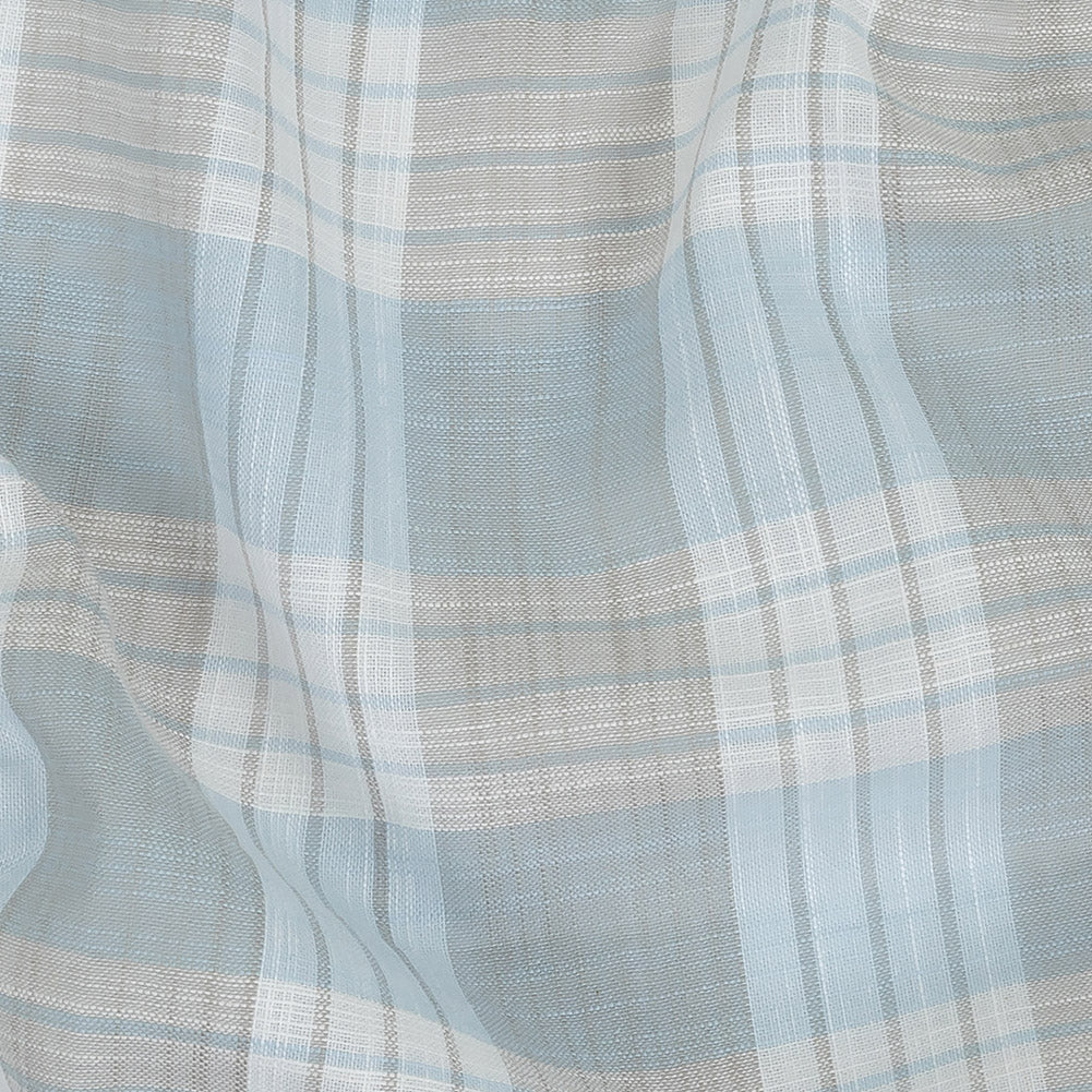 Baby Blue and Beige Plaid Slubbed Gauzy Organic Cotton Woven Detail Baby Blue and Beige Plaid Slubbed Gauzy Organic Cotton Woven Detail