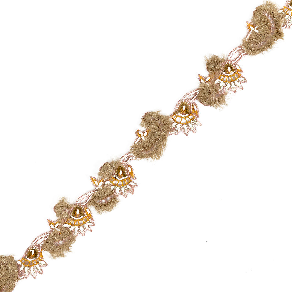 Rose Cache, Orange and Tan Floral Beaded Fringe Trim Rose Cache, Orange and Tan Floral Beaded Fringe Trim