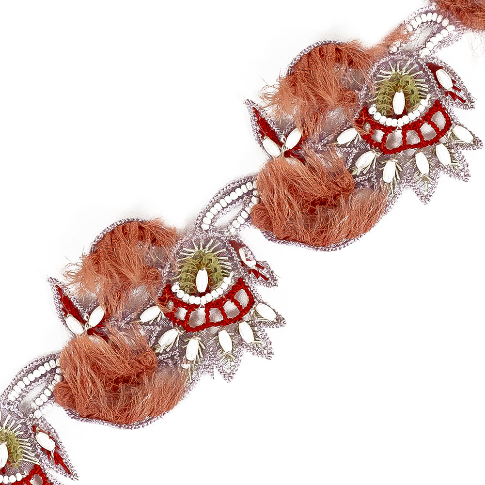 Lilac, Red and Coral Floral Beaded Fringe Trim Detail Lilac, Red and Coral Floral Beaded Fringe Trim Detail